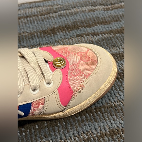 Gucci Grey/ Pink Nubuck Leather and GG Canvas Screener Sneaker Women EU38/US7.5 - Picture 7 of 10